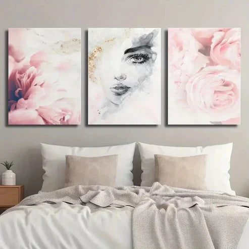 3pcs Beautiful Woman Face Abstract Wall Art Set Canvas Unframed - High Quality Print 100% Australian Made Wall Canvas - Bella Home Decor