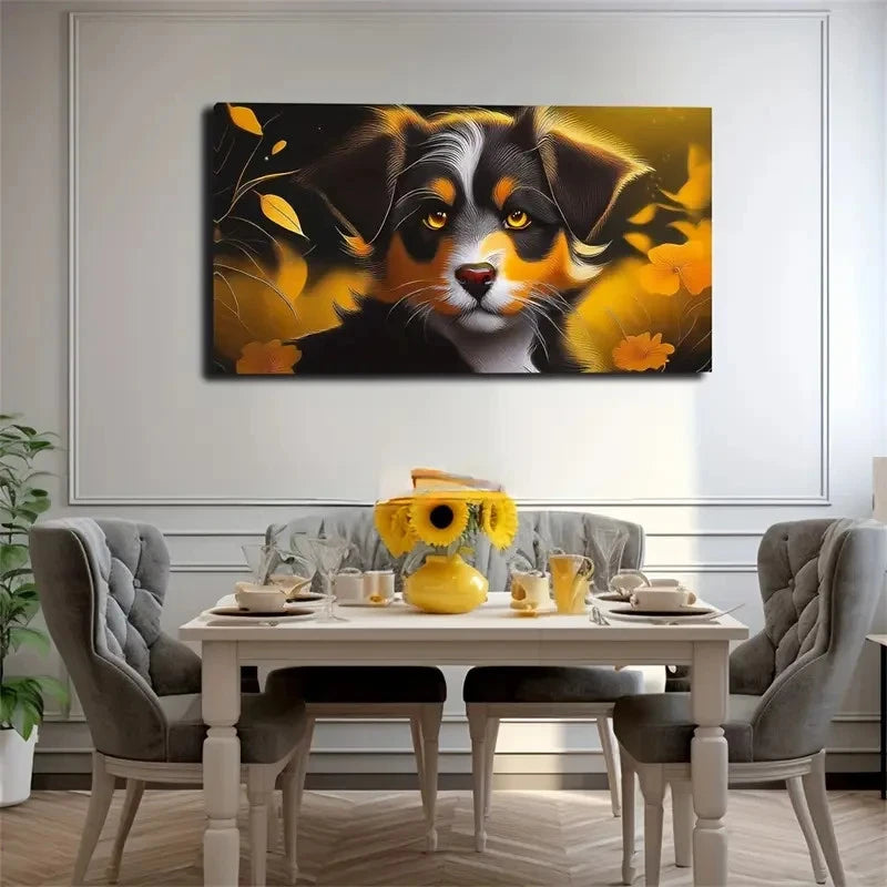 Vibrant Yellow Black & White Wall Art Canvas Office Home Room Framed 120x60cm