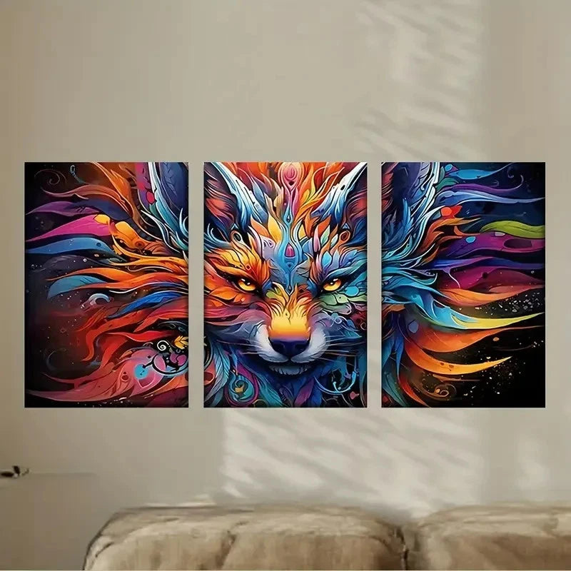 3pcs Polyester Posters with Colorful Manes Wall Art Set Canvas Framed 40x60cm - High Quality Print 100% Australian Made Wall Canvas Ready to Hang