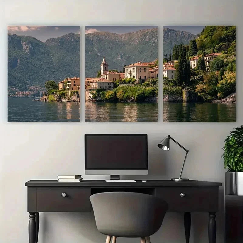 3pcs Lake Como Posters Italy Poster Perfect Wall Art Set Canvas Framed 50x70cm - High Quality Print 100% Australian Made Wall Canvas Ready to Hang
