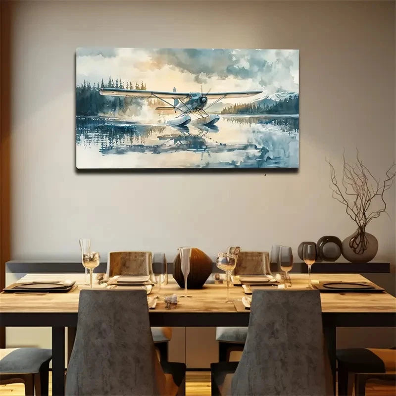 Airplane At Sunset Landscape Wall Art Canvas Office Home Room Framed 120x60cm