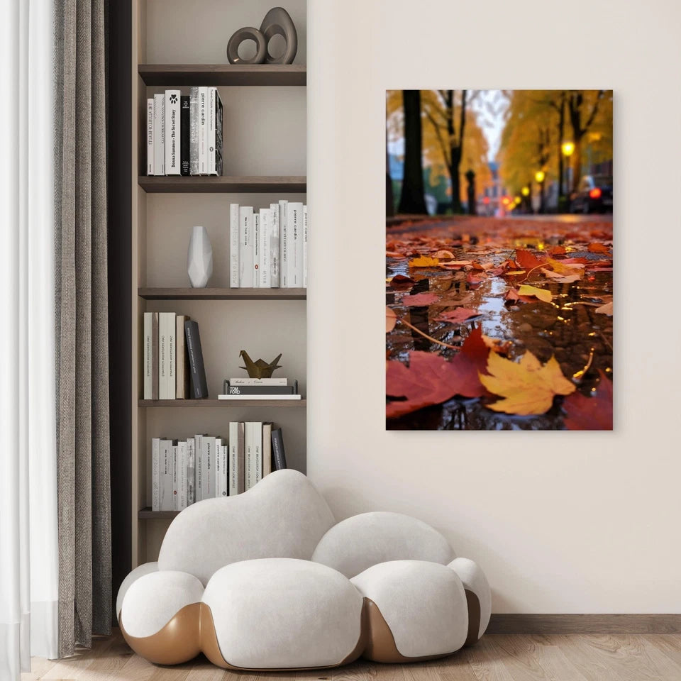 Dry Autumn Leaves Fallen Street To Pavement 40x60cm Metal Print Ready to Hang