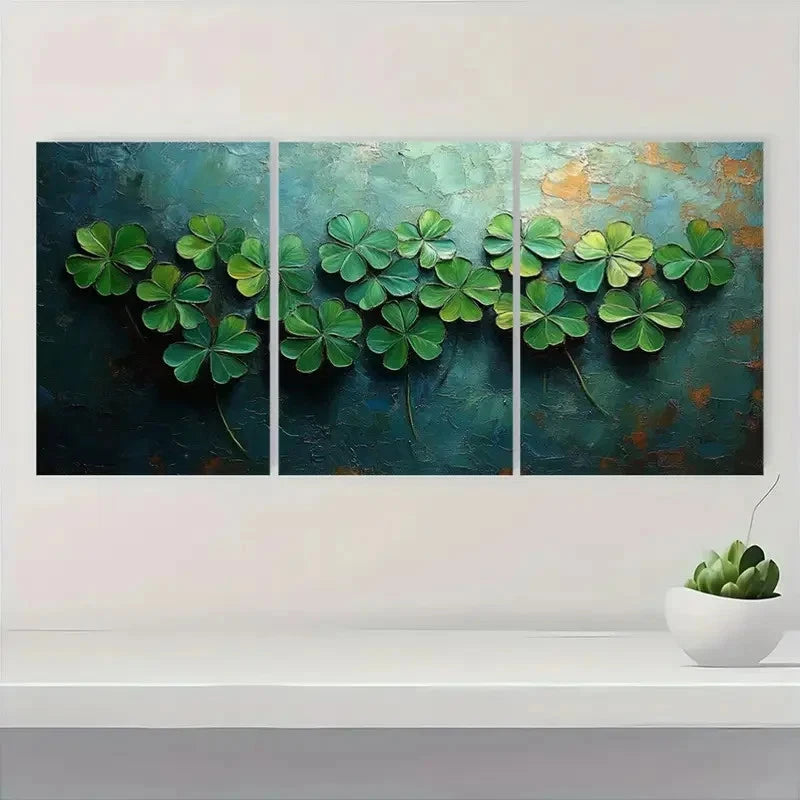 3pcs Four Leaf Clover painting HK Wall Art Set Canvas Framed 50x70cm - High Quality Print 100% Australian Made Wall Canvas Ready to Hang - Bella Home Decor