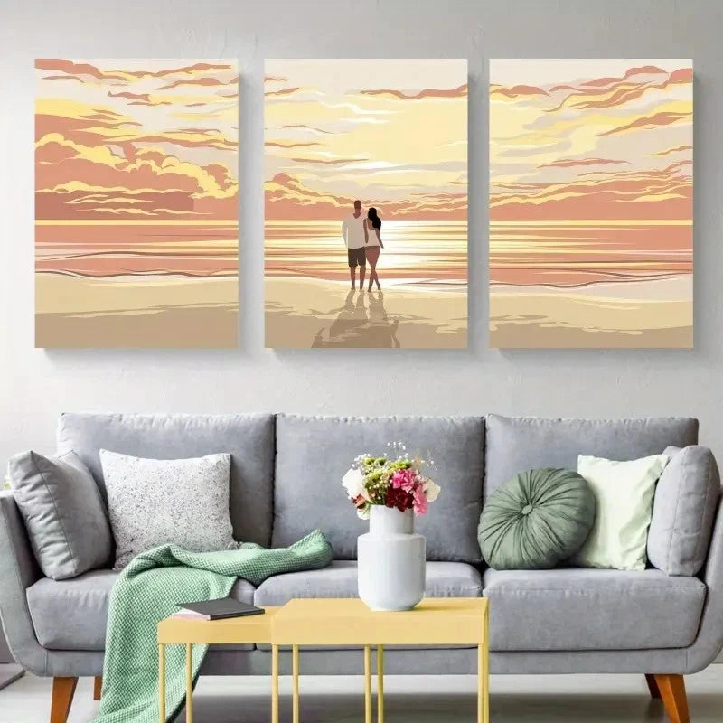 3pcs Sunset Beach Canvas Summer Autumn Wall Art Set Canvas Framed 40x60cm - High Quality Print 100% Australian Made Wall Canvas Ready to Hang - Bella Home Decor