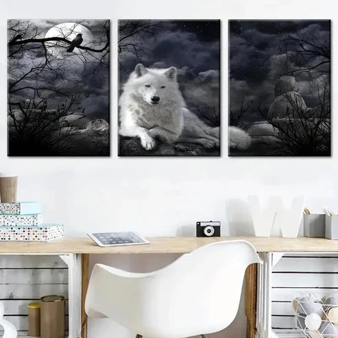 3pcs Dark Fantasy Moonlight Wolf King Wall Art Canvas Unframed - High Quality Print 100% Australian Made Wall Canvas - Bella Home Decor