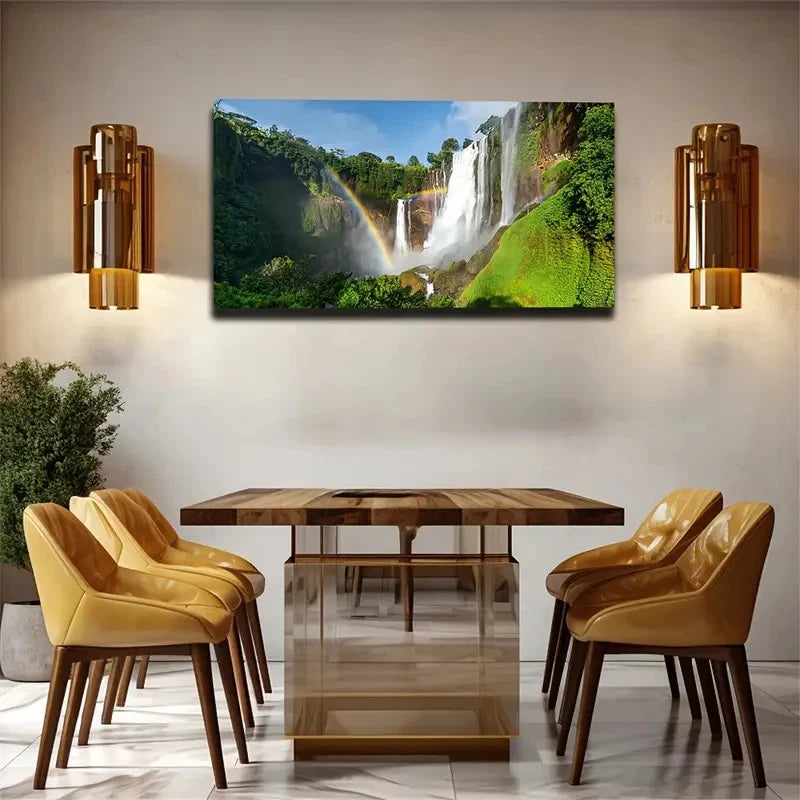 Mountain Waterfall Landscape Wall Art Canvas Office Home Room Framed 120x60cm