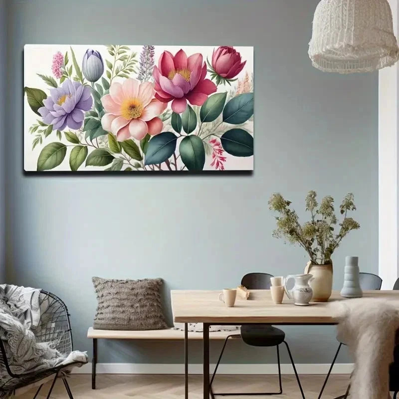 Vibrant Pink & Purple Flowers Wall Art Canvas Office Home Room Framed 120x60cm