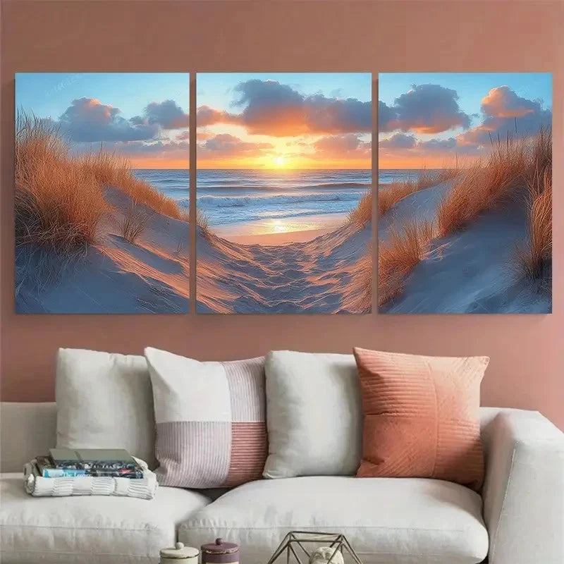 3pcs Tranquil Sunset Seascape Netherland Perfect Wall Art Set Canvas Framed 40x60cm - High Quality Print 100% Australian Made Wall Canvas Ready to Hang