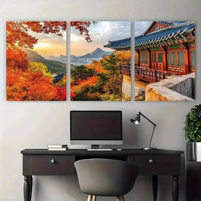 3pcs Vibrant Abstract Korean Landscape Perfect Wall Art Set Canvas Framed 60x90cm - High Quality Print 100% Australian Made Wall Canvas Ready to Hang