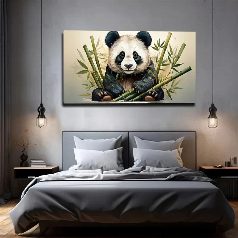 Giant Panda With Bamboo Wall Art Canvas Office Home Room Framed 120x60cm