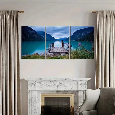 3pcs Bridge By Lake Natural Landscape Wall Art Canvas Unframed - High Quality Print 100% Australian Made Wall Canvas