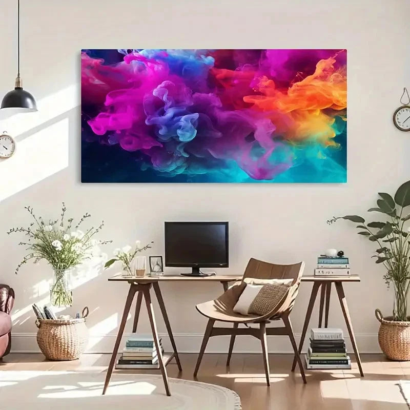 Abstract Colored Smoke Wall Art Canvas Office Home Room Framed 120x60cm - Bella Home Decor