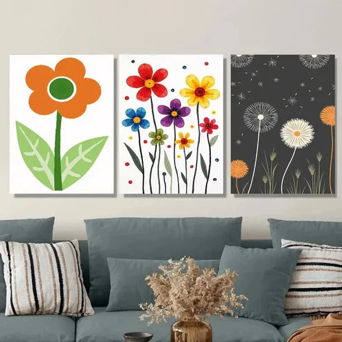 3pcs Floral Modern Abstract Colorful Flower Art Set Canvas Unframed - High Quality Print 100% Australian Made Wall Canvas