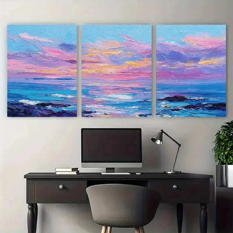 3pcs Nature-Inspired Seascape Sunset Perfect Wall Art Set Canvas Framed 50x70cm - High Quality Print 100% Australian Made Wall Canvas Ready to Hang