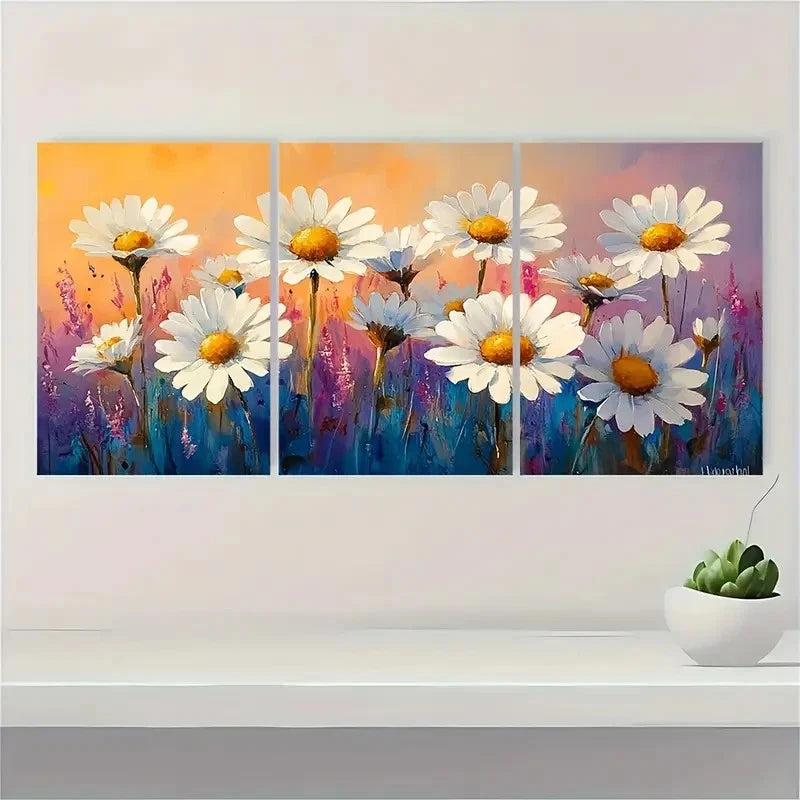 3pcs Daisy Watercolor Painting Floral H Wall Art Set Canvas Framed 40x60cm - High Quality Print 100% Australian Made Wall Canvas Ready to Hang - Bella Home Decor