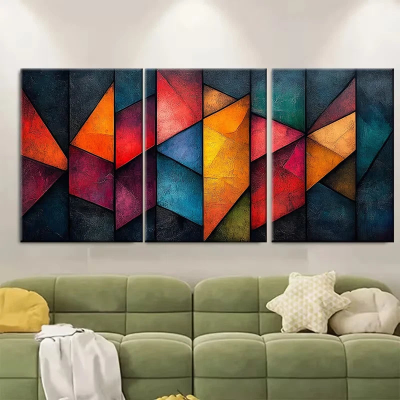 3pcs Angular Geometric Pattern Metal Print Ready to Hang Art