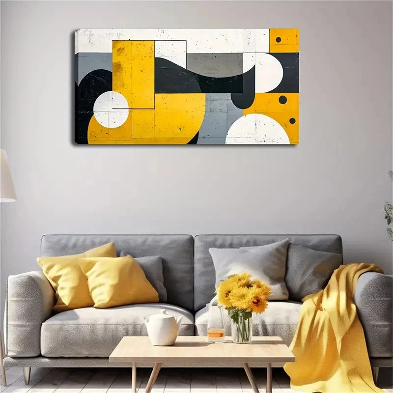 Black & White Geometric Wall Art Canvas Office Home Room Framed 120x60cm