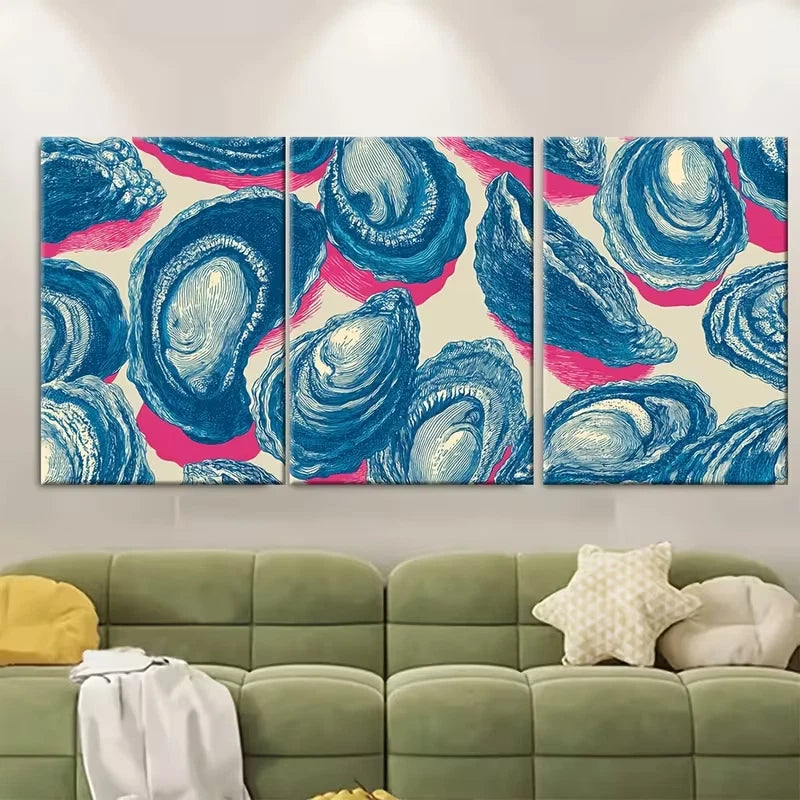 3pcs Shells Print, Abstract Coastal Art Wall Art Set Canvas Framed 50x70cm - High Quality Print 100% Australian Made Wall Canvas Ready to Hang