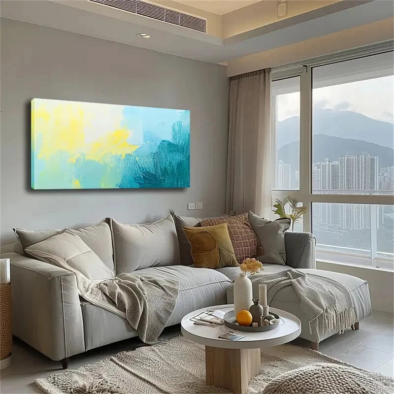 Vibrant Yellow & Blue Abstract Wall Art Canvas Office Home Room Framed 120x60cm - Bella Home Decor
