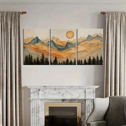 3pcs Mountain Landscape Sunset Glow Forest Wall Art Canvas Unframed - High Quality Print 100% Australian Made Wall Canvas