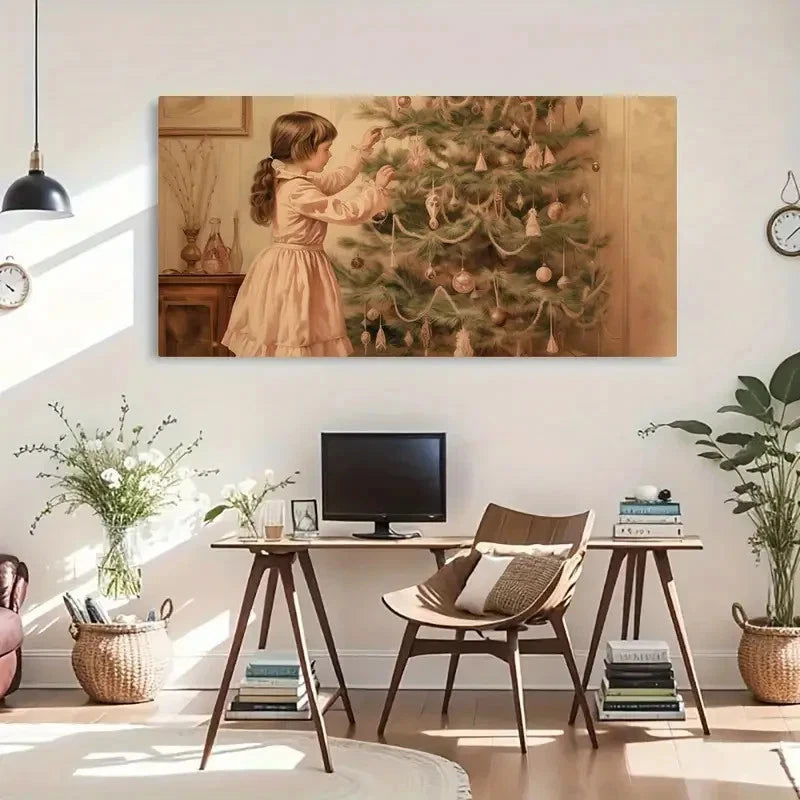 Retro Merry Christmas Tree Wall Art Canvas Office Home Room Framed 120x60cm