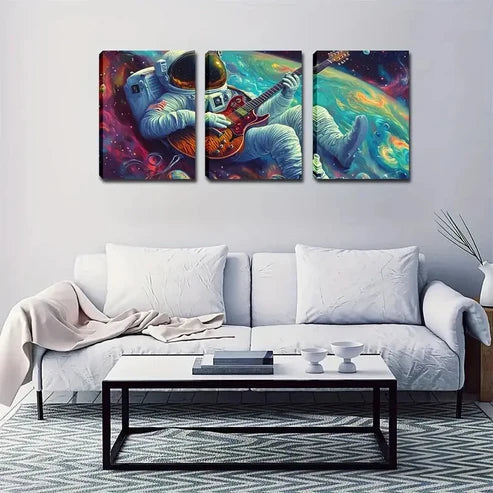3pcs Astronaut Playing Guitar in Space Wall Art Canvas Unframed - High Quality Print 100% Australian Made Wall Canvas - Bella Home Decor