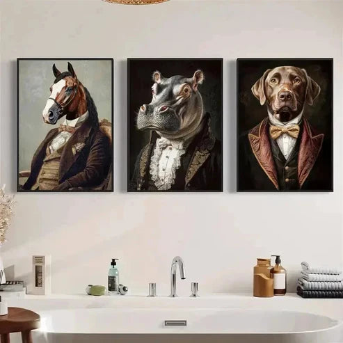 3pcs Whimsical Animals in Vintage Attire Wall Art Canvas Unframed - High Quality Print 100% Australian Made Wall Canvas