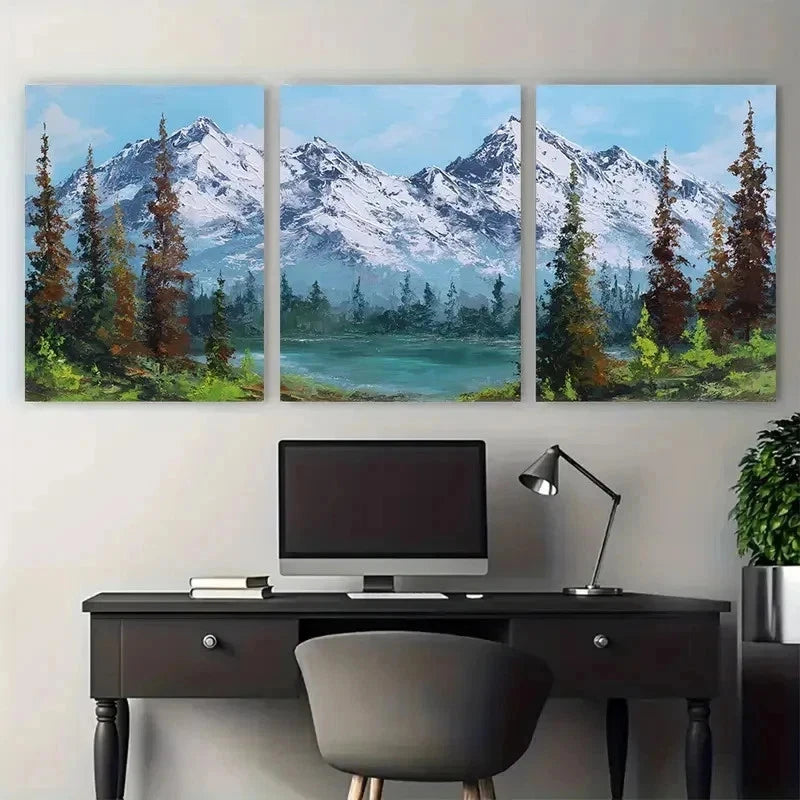 3pcs Nature Mountain Acrylic Decor Perfect Wall Art Set Canvas Framed 50x70cm - High Quality Print 100% Australian Made Wall Canvas Ready to Hang