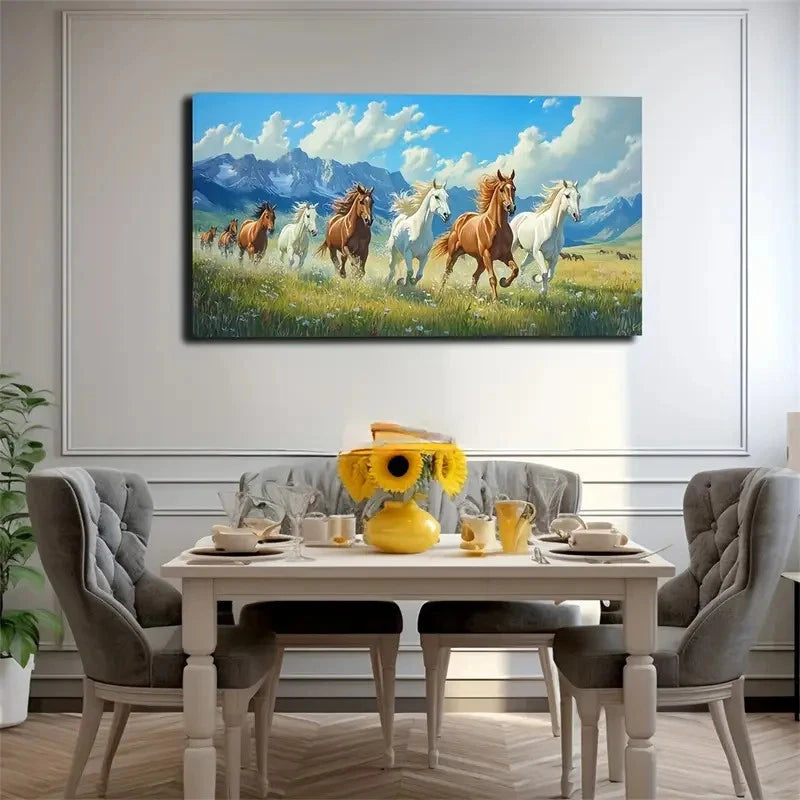 Horses Running In Meadow Wall Art Canvas Office Home Room Framed 120x60cm