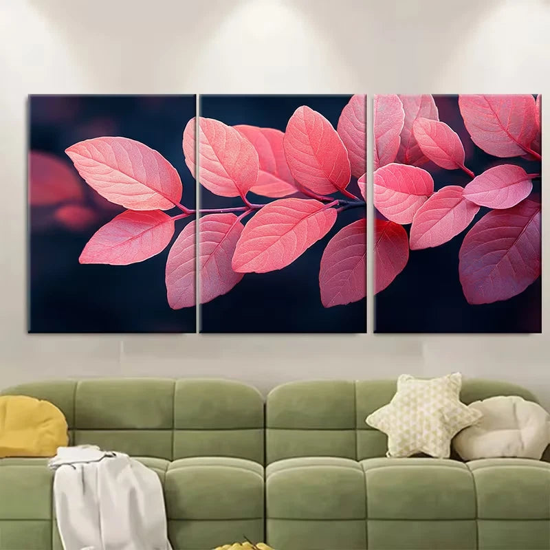 3pcs Pink Skeleton Leaves Metal Print Ready to Hang Art