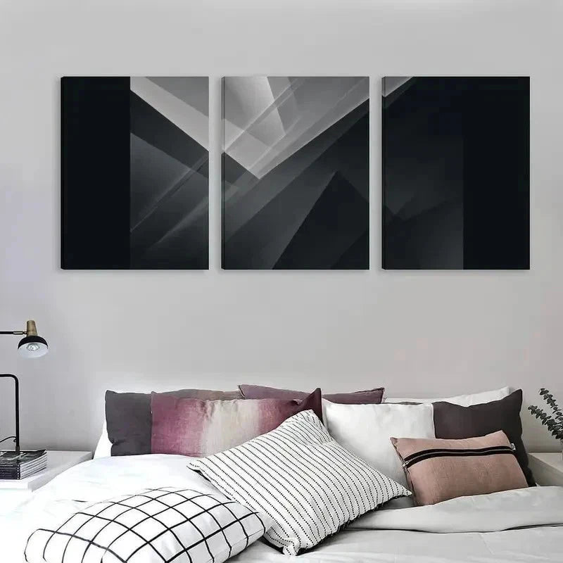 3pcs Black & White Geometric Art Design Wall Art Set Canvas Framed 50x70cm - High Quality Print 100% Australian Made Wall Canvas Ready to Hang - Bella Home Decor