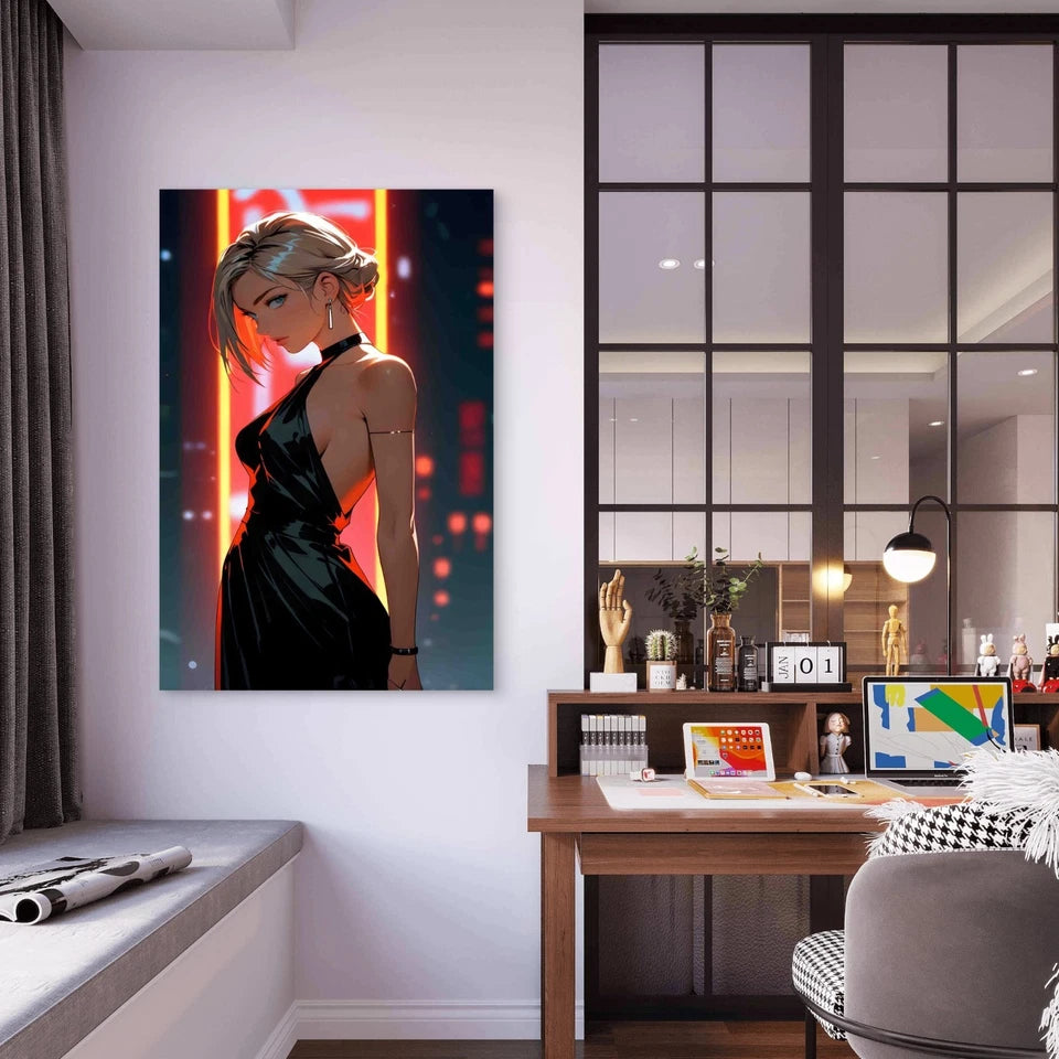 Elegant Woman Radiant Orange Light 40x60cm Metal Print Ready to Hang