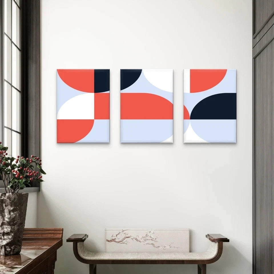 3pcs Modern Geometric Abstract Pattern Neutral Wall Art Set Canvas Framed 50x70cm - High Quality Print 100% Australian Made Wall Canvas Ready to Hang
