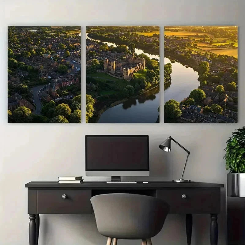 3pcs Historic Shropshire Landscape Perfect Wall Art Set Canvas Framed 50x70cm - High Quality Print 100% Australian Made Wall Canvas Ready to Hang