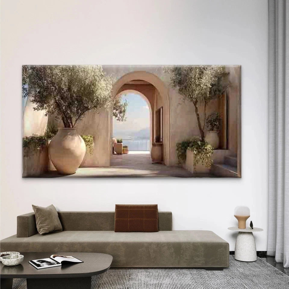 Aegean Sea White Cycladic House Wall Art Canvas Office Home Room Framed 120x60cm