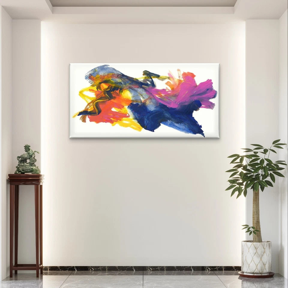 Abstract Colourful Expressive Paint Wall Art Canvas Office Home Framed 120x60cm