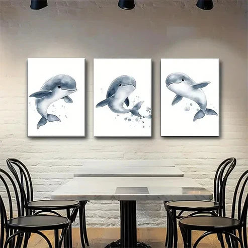 3pcs Playful Dolphin Energetic Sea Perfect Wall Art Canvas Unframed - High Quality Print 100% Australian Made Wall Canvas