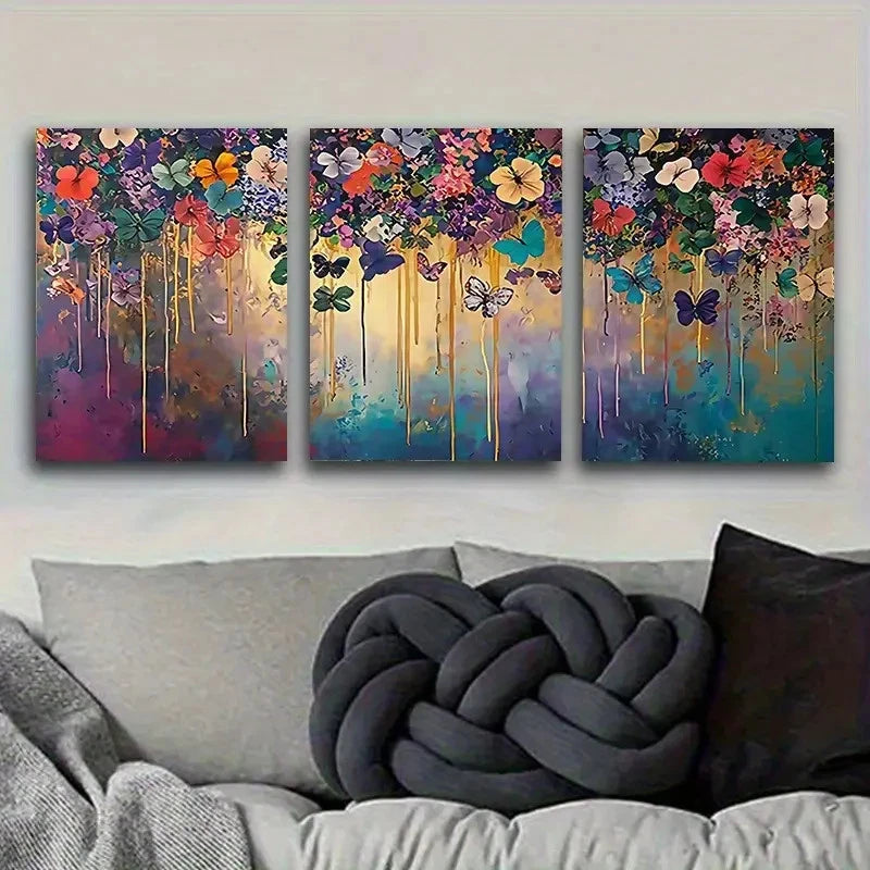 3pcs Lively Floral And Butterfly Wall Art Set Canvas Framed 40x60cm - High Quality Print 100% Australian Made Wall Canvas Ready to Hang - Bella Home Decor