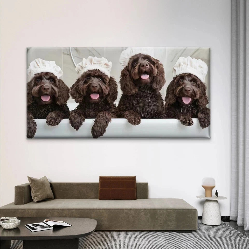 Cute Brown Poodle Puppy Wall Art Canvas Office Home Room Framed 120x60cm