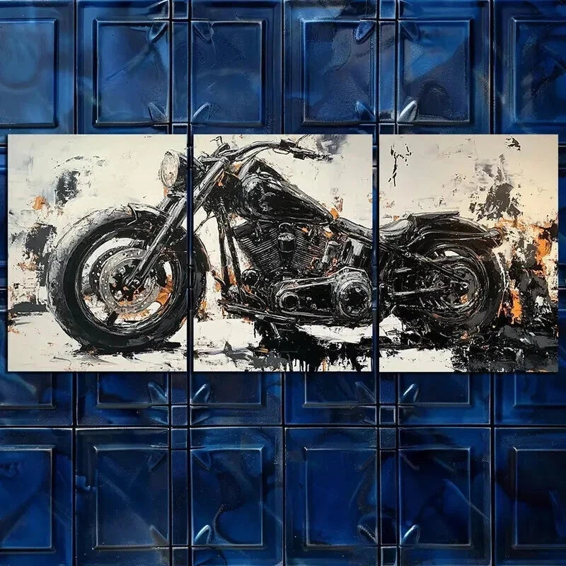 3pcs Retro Motorcycle Black Darkness Perfect Wall Art Set Canvas Framed 50x70cm - High Quality Print 100% Australian Made Wall Canvas Ready to Hang