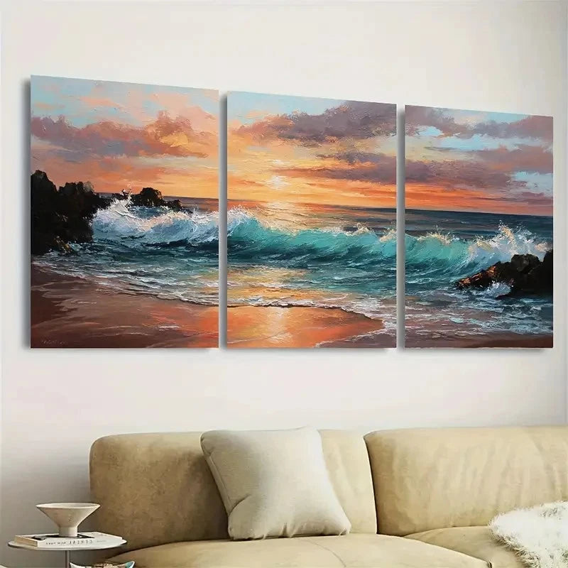 3pcs Ocean Wave Scene Wall Art Set Canvas Framed 40x60cm - High Quality Print 100% Australian Made Wall Canvas Ready to Hang