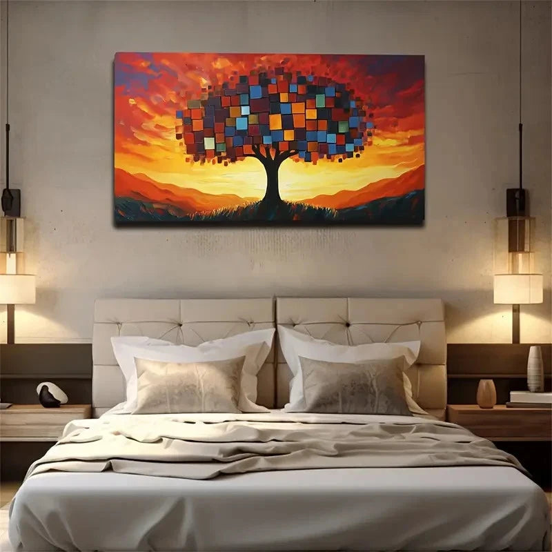Square Combined Tree Morning Wall Art Canvas Office Home Room Framed 120x60cm