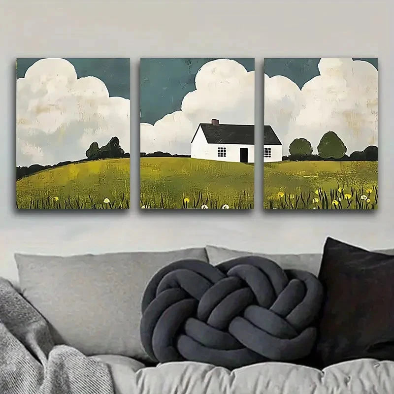 3pcs Countryside Cottage Art Print Wall Art Set Canvas Framed 50x70cm - High Quality Print 100% Australian Made Wall Canvas Ready to Hang - Bella Home Decor