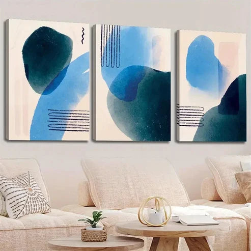3pcs Abstract Modern Blue & Cyan Wall Art Set Canvas Unframed - High Quality Print 100% Australian Made Wall Canvas - Bella Home Decor