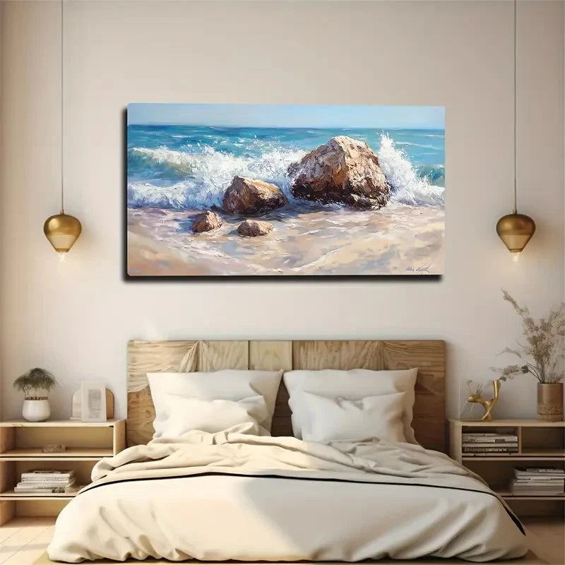 The Reefs By The Seaside Waves Wall Art Canvas Office Home Room Framed 120x60cm