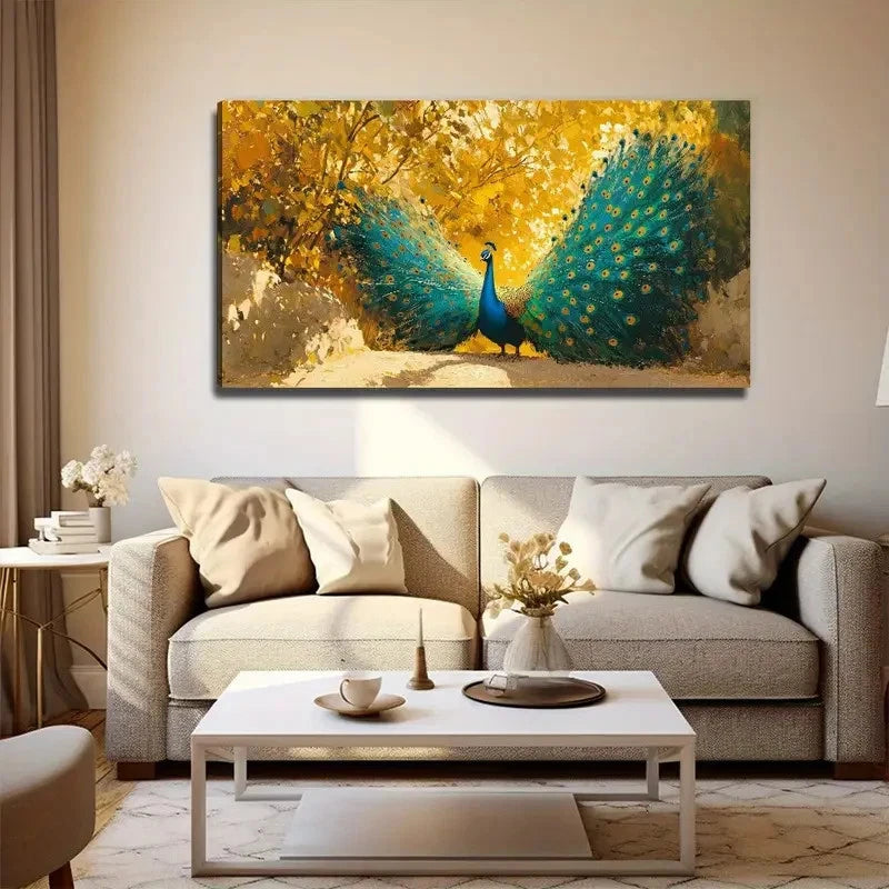 Open Screen Peacock Wall Art Canvas Office Home Room Framed 120x60cm