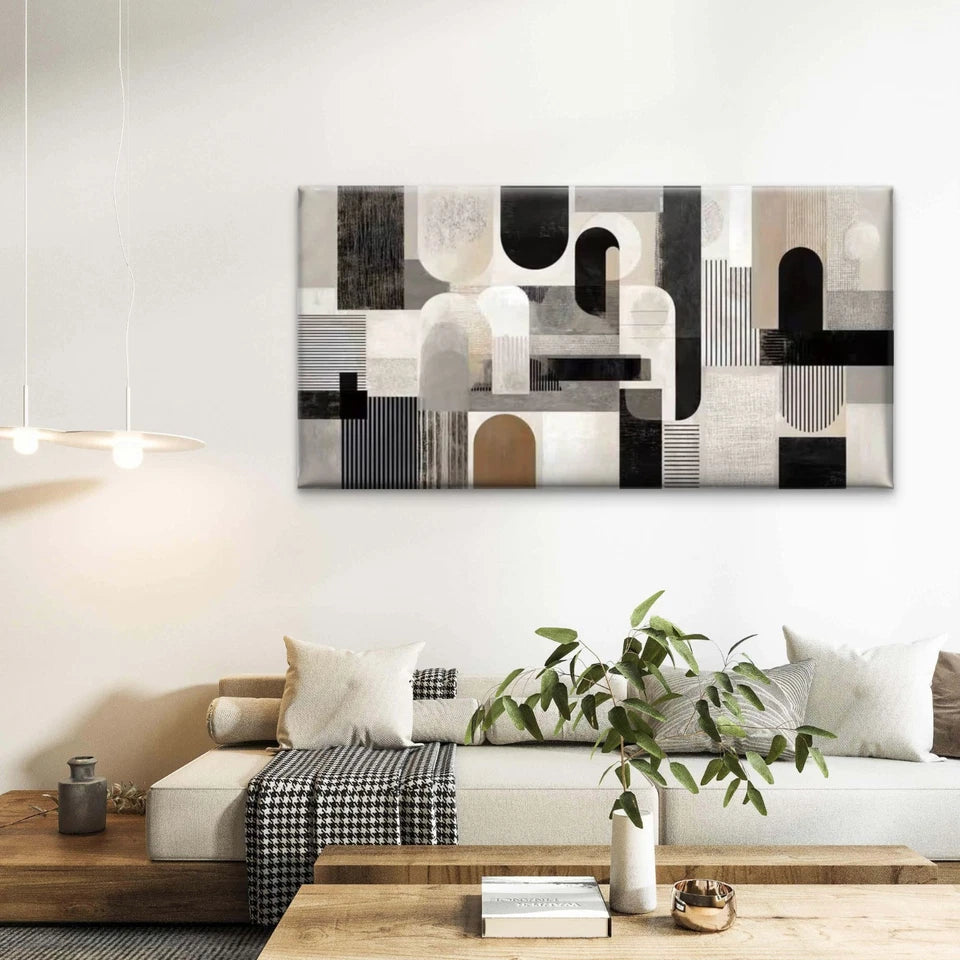 Neutral Geometric Arches & Line Wall Art Canvas Office Home Room Framed 120x60cm