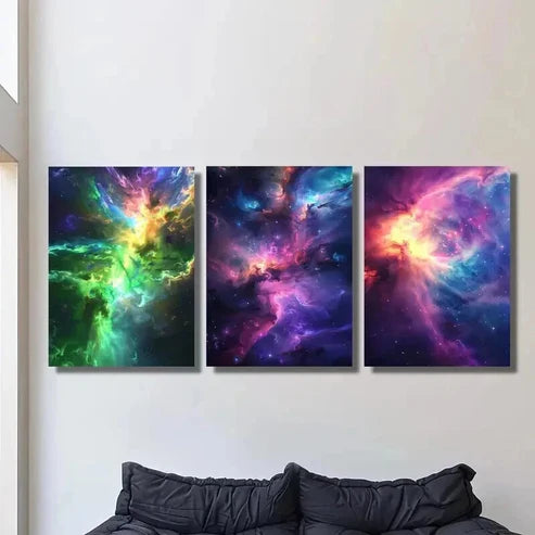 3pcs Fantasy Neon Nebula Galaxy Prints Wall Art Set Canvas Unframed - High Quality Print 100% Australian Made Wall Canvas