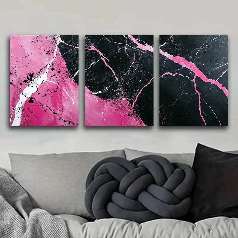 3pcs Pink and Black Abstract Marble Design Wall Art Set Canvas Framed 40x60cm - High Quality Print 100% Australian Made Wall Canvas Ready to Hang