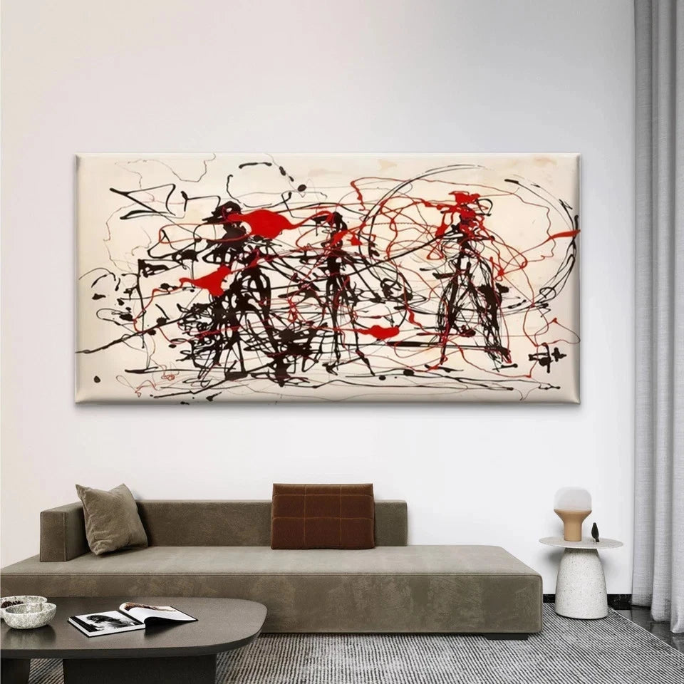 Abstract Red & Black Splatter Wall Art Canvas Office Home Room Framed 120x60cm